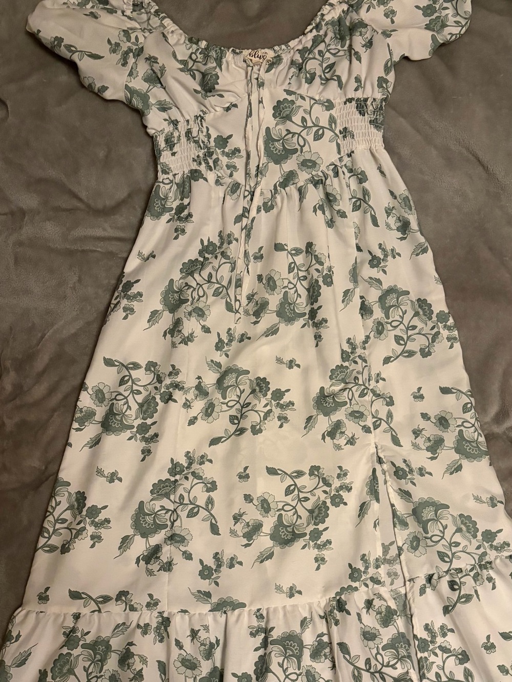 Blush White Maxi Dress with Green Floral Print